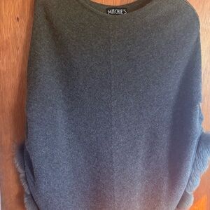 Vintage Charcoal Poncho with Fur Trim